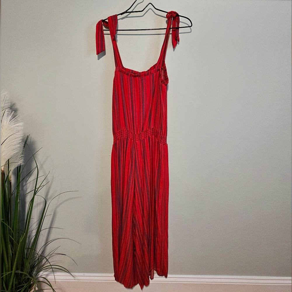 Tie Shoulder Red And Blue Jumpsuit, Size Small